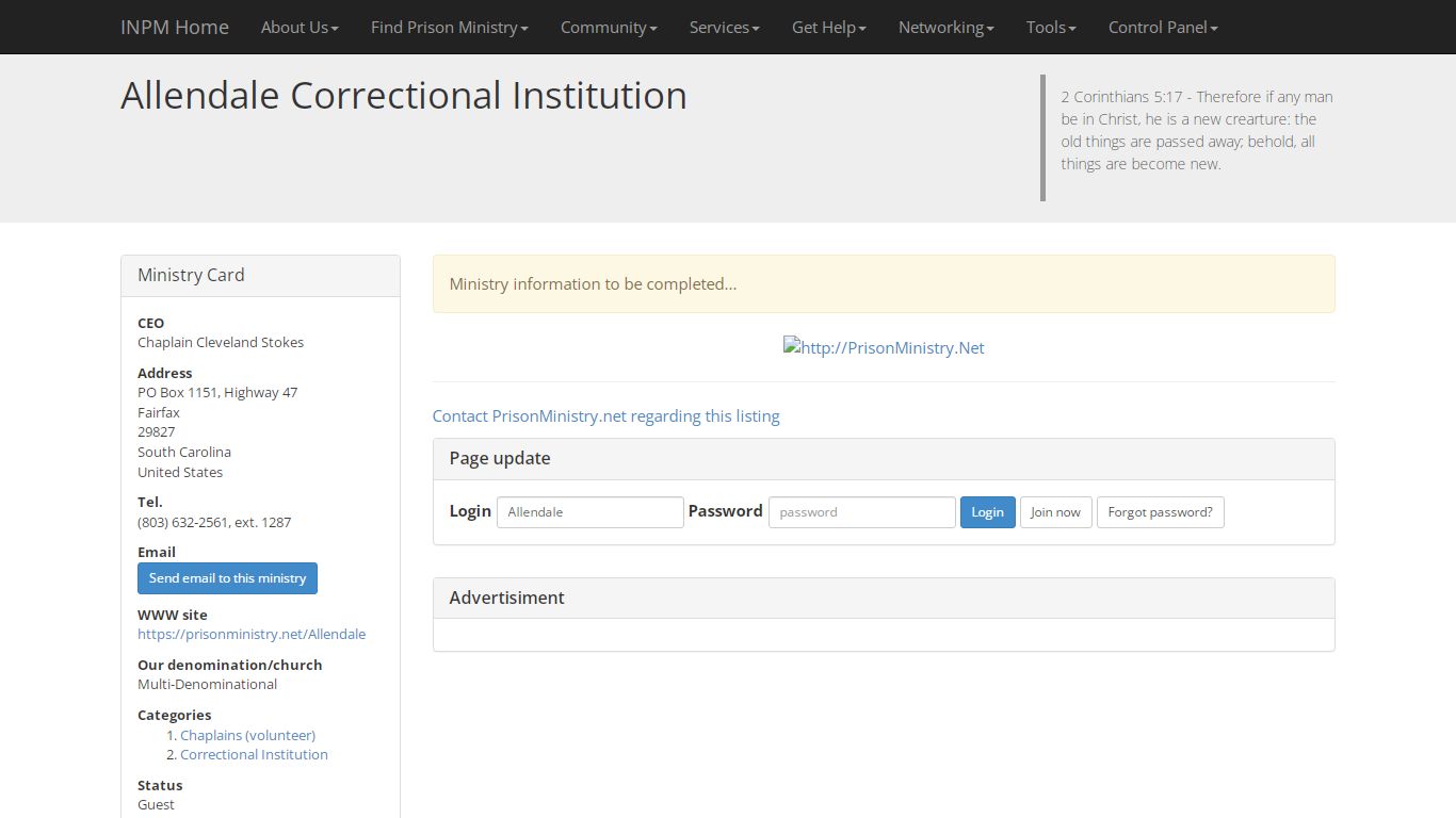 Allendale Correctional Institution - Prison Ministry